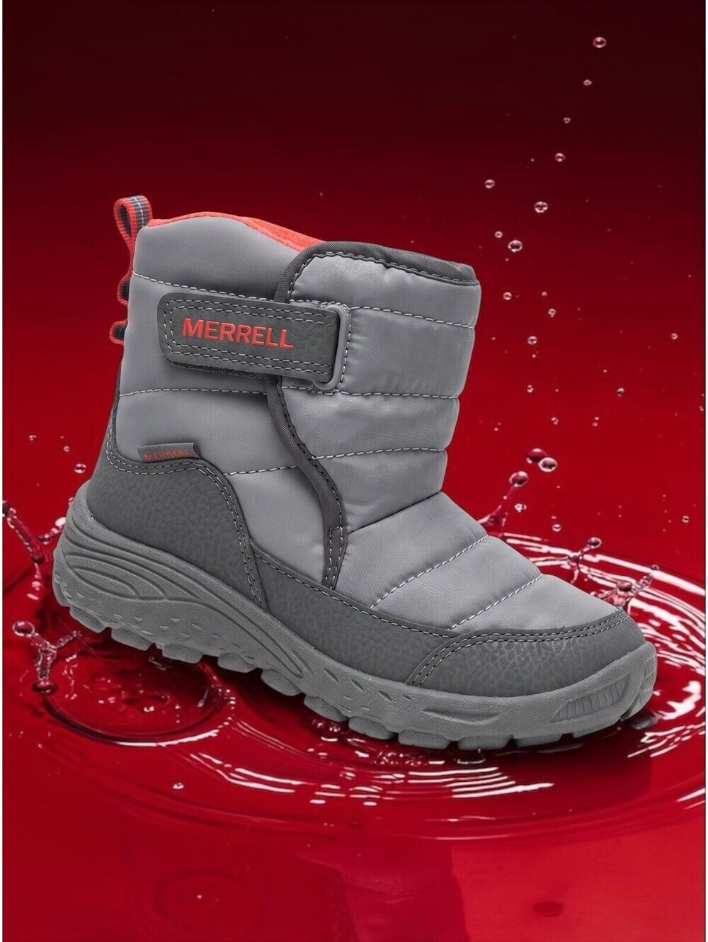 Merrell Big Kid 10 Polar Puffer Winter Snow Boots Grey Lite Insulated Hook Loop
